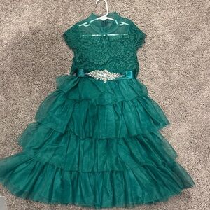 Charming Green Lace Kids Dress with Tulle Skirt